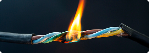 Antimony Trioxide Replacements | Polymer Additives Group Electrical Wires Burning with a Small Flame, Illustrating the Need for Antimony Trioxide Replacement Additives.